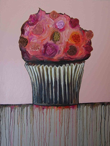 Chocolate Cupcake with Pink Frosting and Chocolate Cherry Sprinkles in Pink