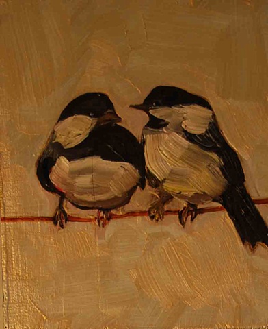 Chickadees in Iridescent Orange Cream
