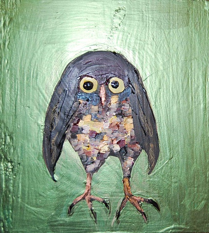 Owl in Dark Metallic Green