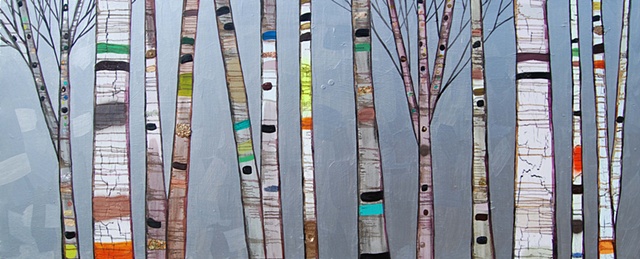 Jeweled Birch Trees in Metallic Pewter