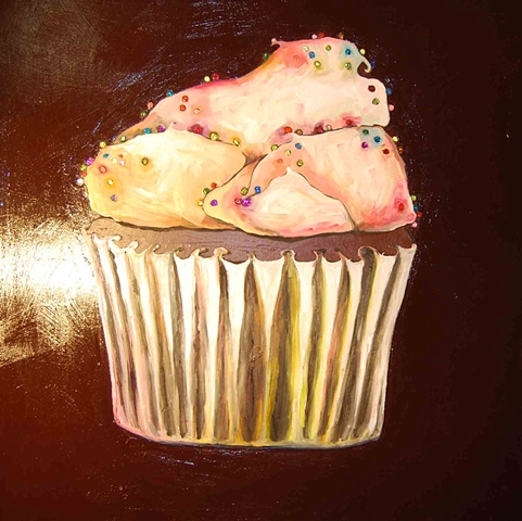 Chocolate Cupcake with Rainbow Sprinkles in Glossy Brown