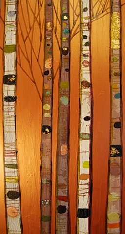 Birch Trees in Metallic Butterscotch with Pearls