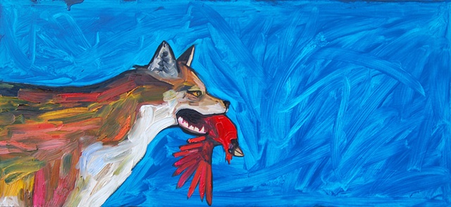 Fox Eating Cardinal
