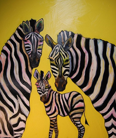 Zebra Family in Yellow
