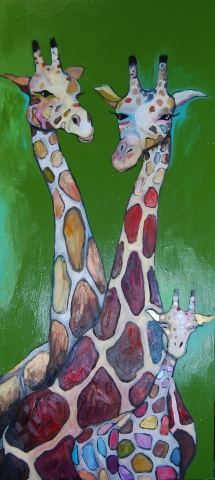 Giraffe Family in Green