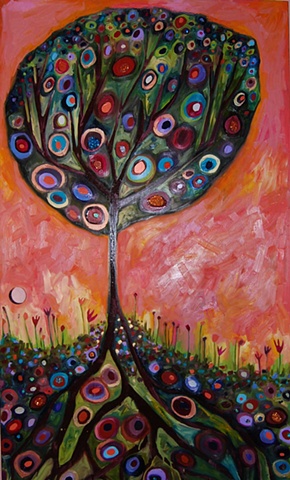 Plum Tree in Tangerine Sky