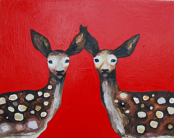 Two Fawns in High Gloss Red