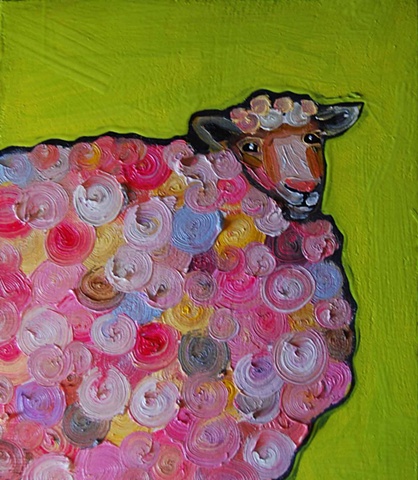 Tiny Sheep Bust in Lime Green
