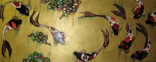 koi with black faces in gold