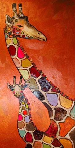 Giraffe Mother and Baby in Copper