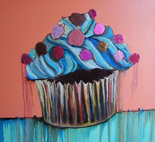 Chocolate Cupcake and Blueberry Cream Cheese Frosting with Gum Drop and Rootbeer Sprinkles