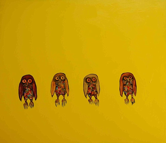 4 Owls in Glossy Yellow