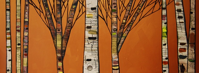 Birch Tree Forest in Metallic Copper