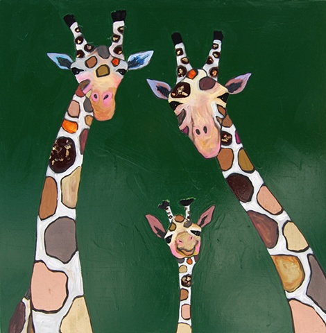Giraffe Family in Deep Gloss Green