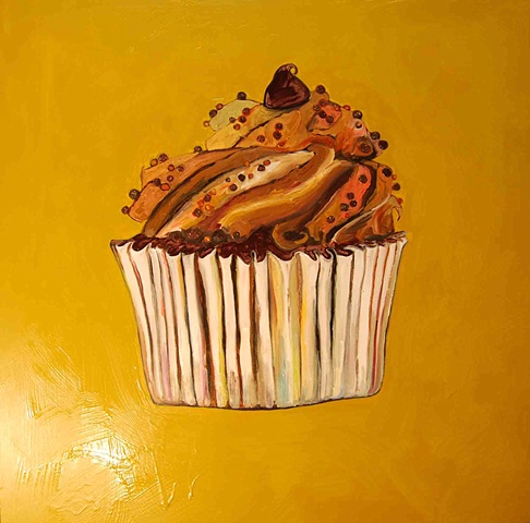 Chocolate Fudge Cupcake with Caramel and Butterscotch Frosting in Chartreuse