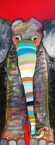 Painted Elephant in Glossy Red with Silver Toes
