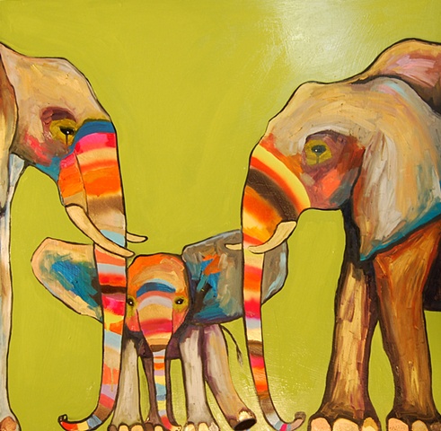 Painted Elephants in Green