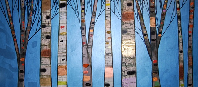 Birch Trees in Metallic Aqua Marine