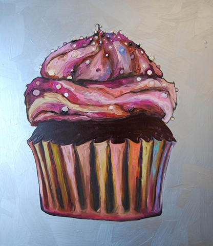 Chocolate Cupcake in Metallic Pewter with Crushed Glass and Pearls