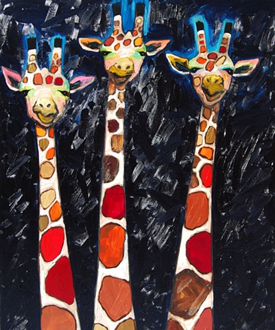 Giraffe Trio In Prussian Blue
