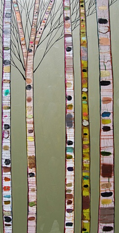 Birch Trees in Metallic Celery Green
