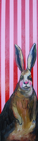 Standing Rabbit in Pink and Red Stripes
