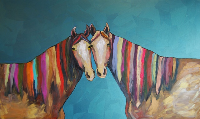 Two Horses in Metallic Emerald Green
