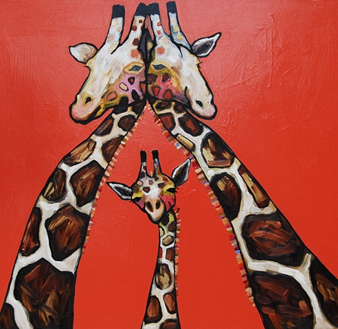 Giraffe Family in Glossy Coral