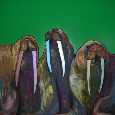 Walruses in Green with Candy Colored Tusks