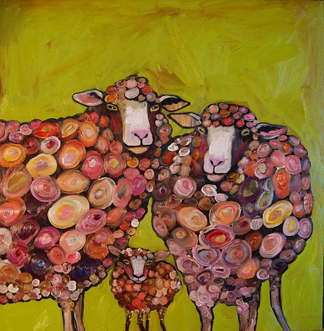 Sheep Family in Citrus Green