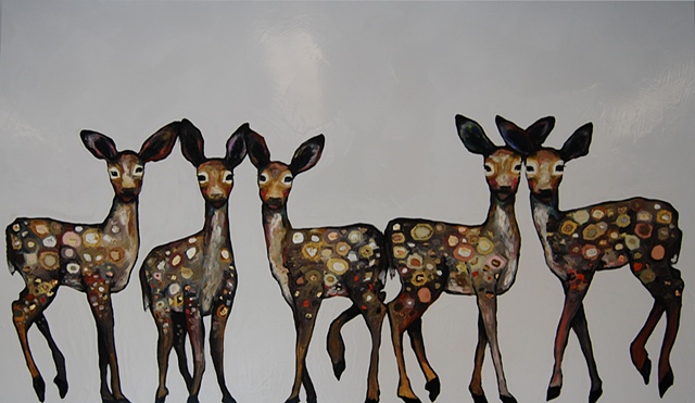 5 Dancing Fawns in Bright Glossy White
