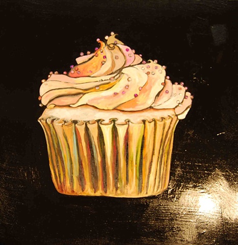 Angel Food Cupcake with Pink Sprinkles in High Gloss Black