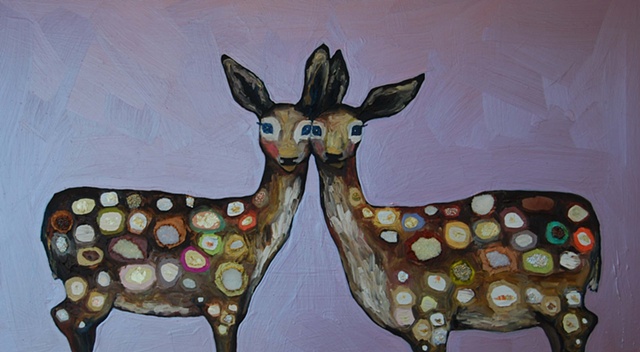 Two Fawns in Metallic Cone Flower Pink