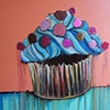 Chocolate Cupcake and Blueberry Cream Cheese Frosting with Gum Drop and Rootbeer Sprinkles