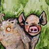 Tiny Pig with Sparkly Spots in Green Watercolor