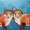 Two Foxes in Metallic Sea Blue