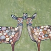 Two Jeweled Fawns in Green Milk Paint