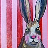 Standing Rabbit in Pink and Red Stripes