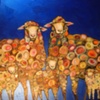 Woolly Sheep Family in Metallic Blue