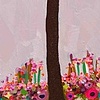 Plum Tree in Metallic Pink with Wildflowers