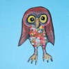 Tiny Brown Owl in Sky Blue