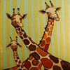 Giraffe Family in Green and Blue Stripes