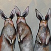 Three Standing Rabbits in Iridescent Orange Cream Sky