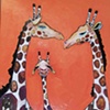 Giraffe Family in Glossy Peach Blossom