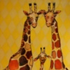 Giraffe Family in Yellow Diamonds