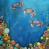 Three Crabs in Metallic Emerald Green