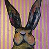 Tiny Rabbit in Metallic Hot Pink and Gold Stripes