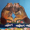 Two Beavers with Rainbow Trout