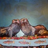 River Otters with Rainbow Trout in Metallic Emerald Green