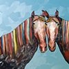 Two Horses in Metallic Tide Pool Blue